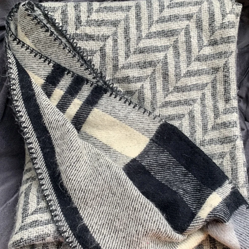 BCBG MaxAzria Stripes Herringbone Warm Cozy Reversible Throw Coastal Minimalist